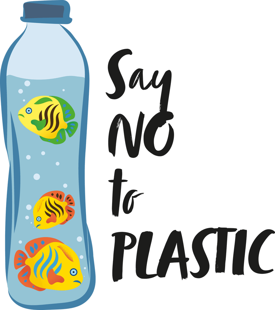 Eco Awareness Plastic Bottle with Marine Life on Transparent Background
