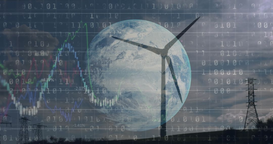 Global Sustainability with Transparent Wind Turbine and Data Overlay