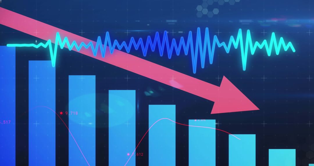 Declining Financial Graph with Red Arrow Trend Indicator