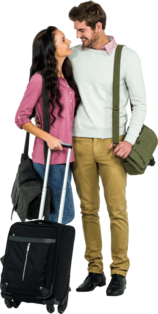 Transparent Smiling Couple with Luggage, Travelling Enthusiasts