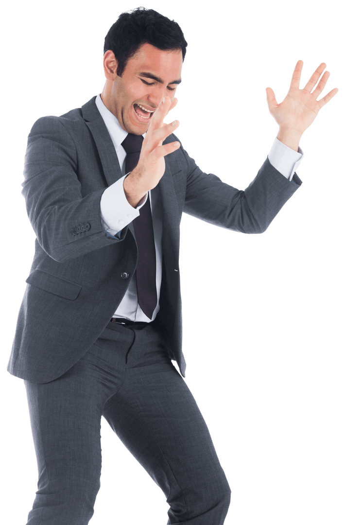 Cheerful Biracial Businessman Celebrating on Transparent Background