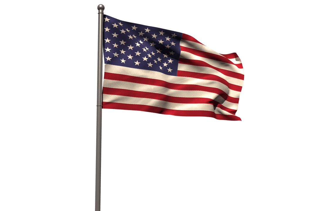 Transparent Waving American Flag Isolated on White Background