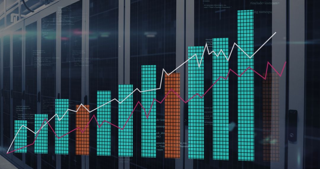 Digital Data Trending Over Modern Server Room