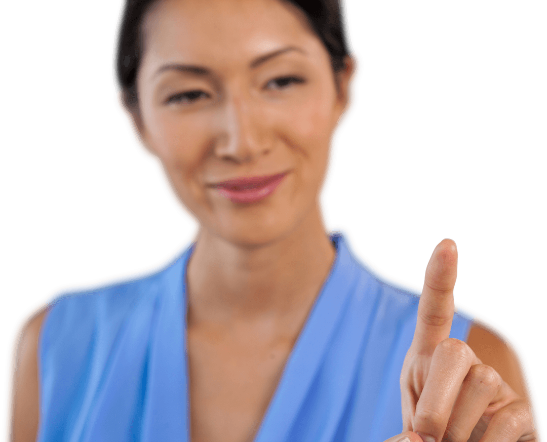 Smiling Businesswoman Touching Transparent Interface