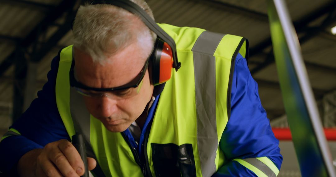 Senior Worker Using Tools in Factory Wearing Safety Gear - Free Images, Stock Photos and Pictures on Pikwizard.com