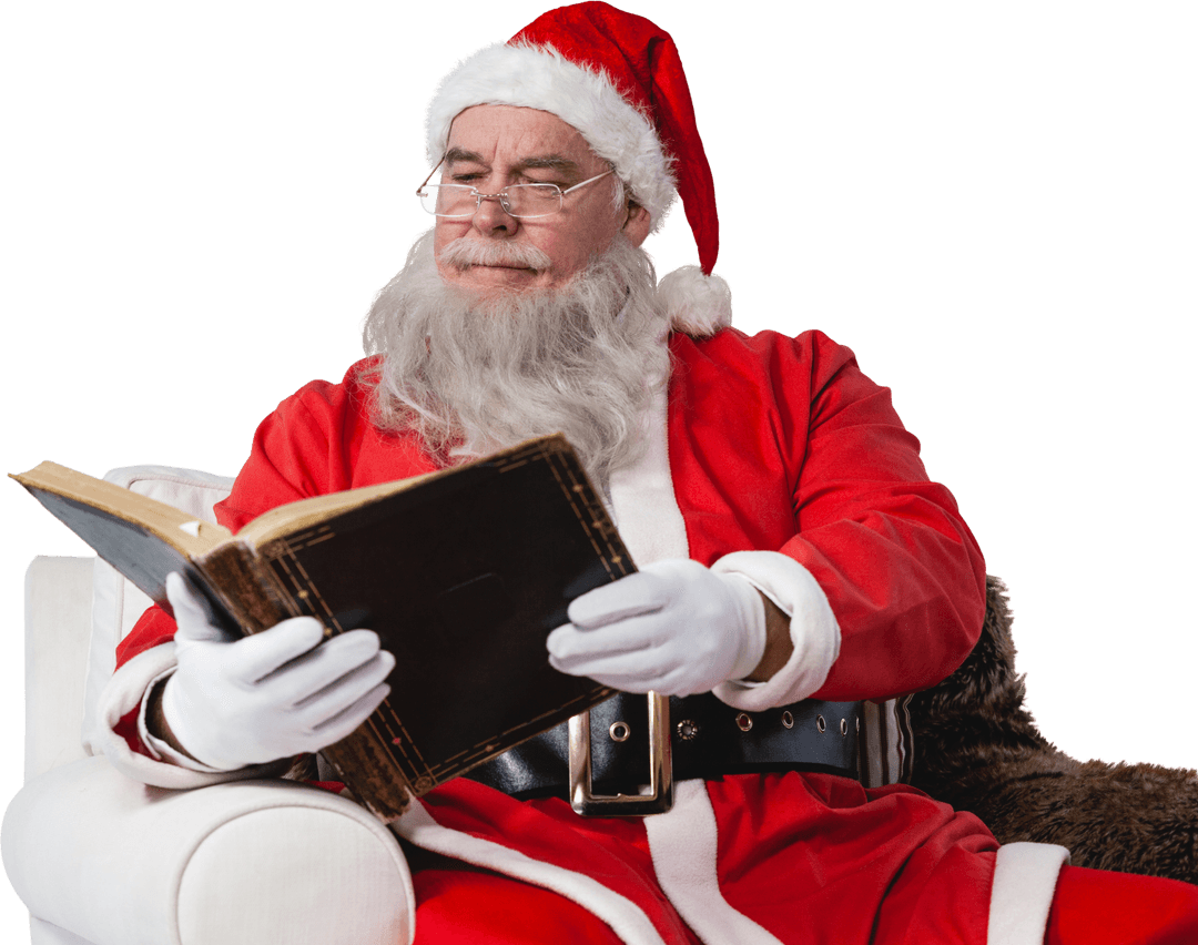 Classic Santa Claus Reading Book Transparent Background