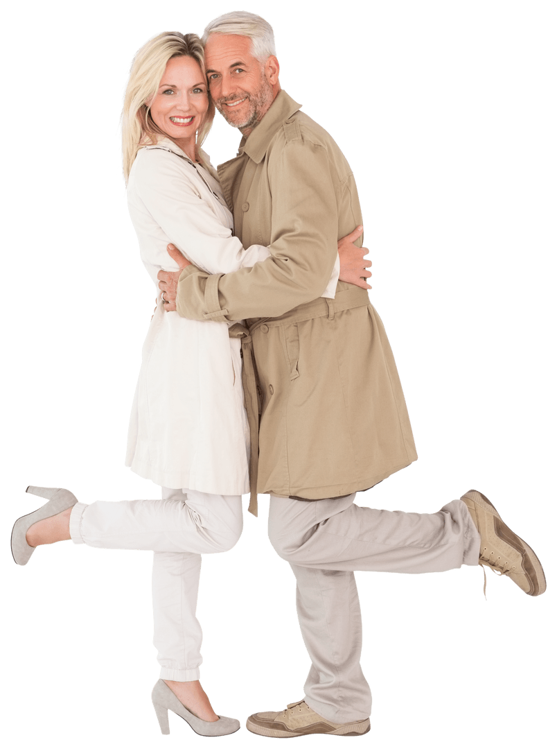 Cheerful Mature Couple Embracing in Transparent Background