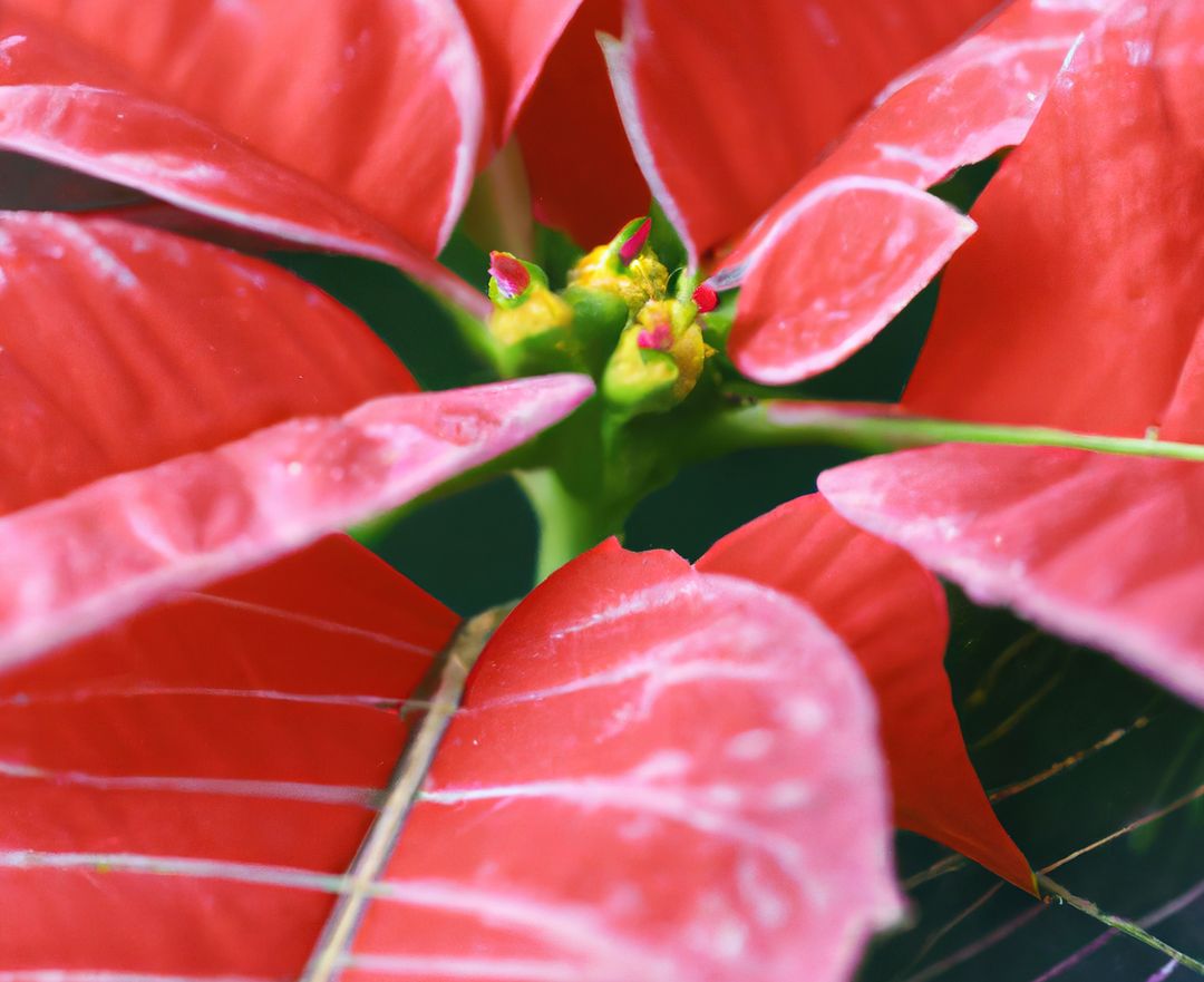 Close-Up of Vibrant Red Poinsettia Flowers with Yellow Buds - Free Images, Stock Photos and Pictures on Pikwizard.com