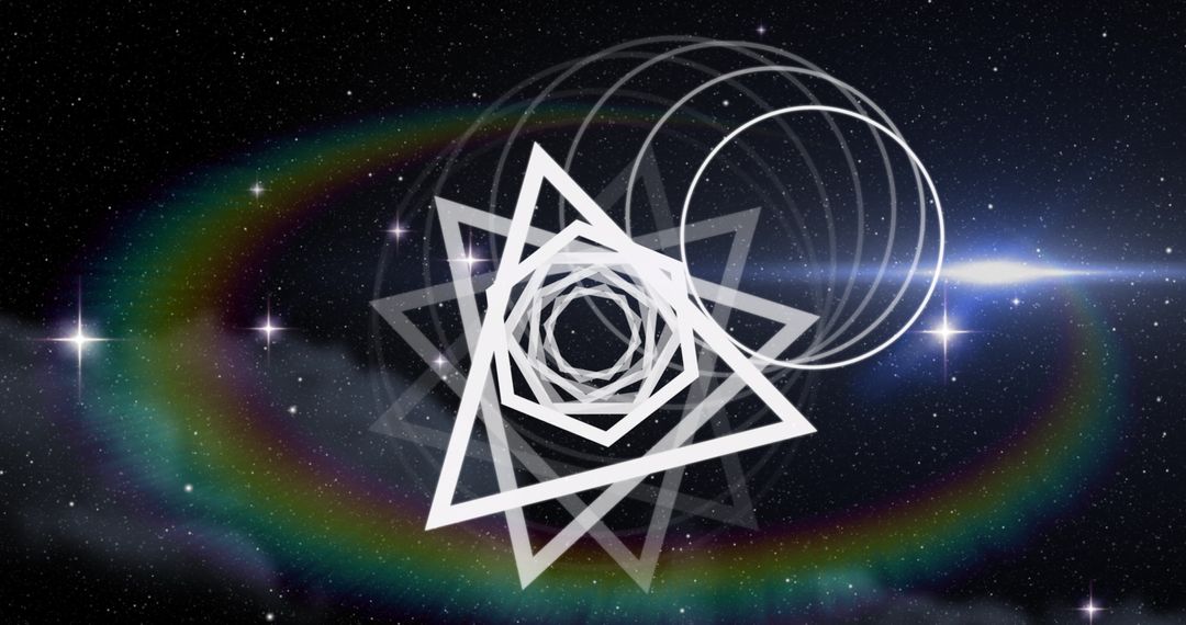 Glowing Geometric Patterns Against Cosmic Background