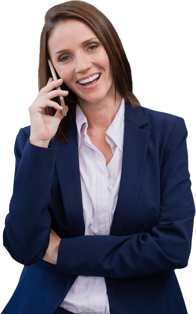 Smiling Businesswoman Holding Phone Transparent Background