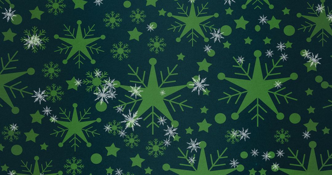 Green Snowflakes on Dark Background Festive Holiday Pattern
