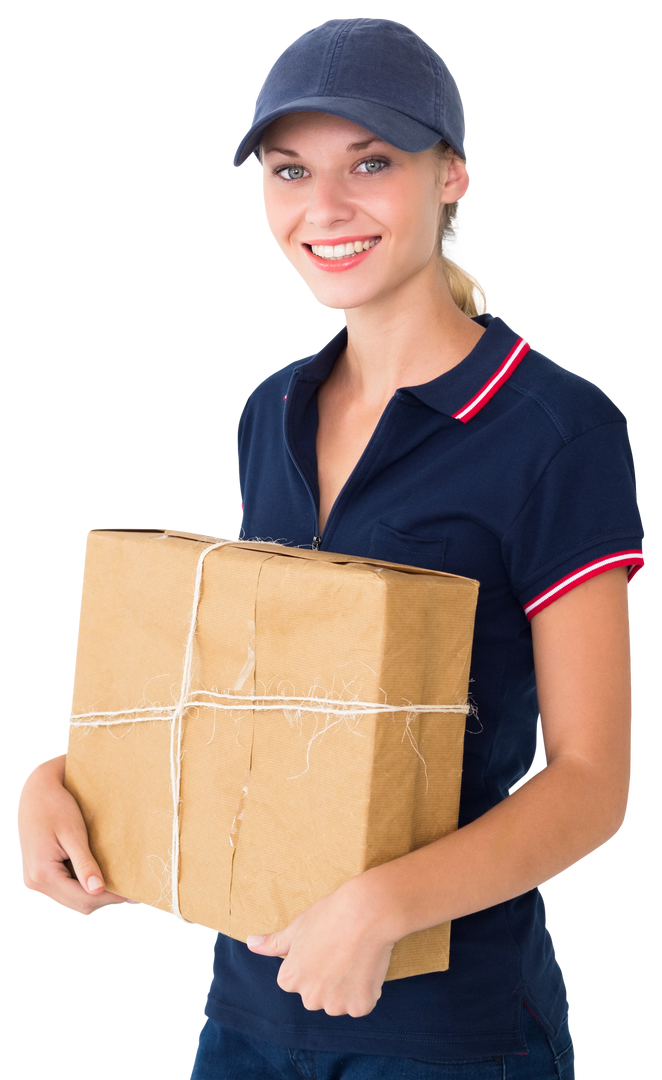 Happy Delivery Woman Holding Cardboard Box Transparent Background - Download Free Stock Images Pikwizard.com