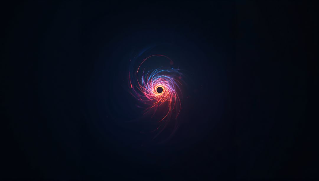 Spiraling Neon Vortex Emitting Glowing Filaments Around Dark Core