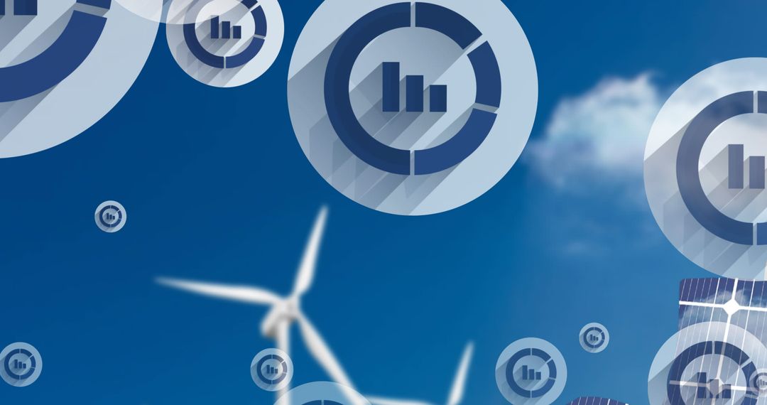 Wind Turbines with Floating Data Icons Highlighting Energy Insights