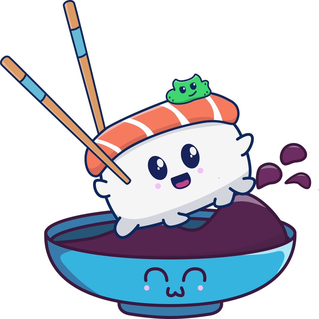 Cute Kawaii Salmon Nigiri with Happy Expression on Transparent Background