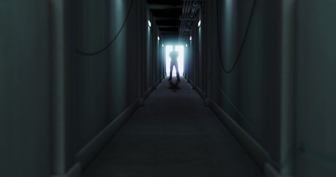 Mysterious Silhouette in Dark Corridor Eerie Atmosphere