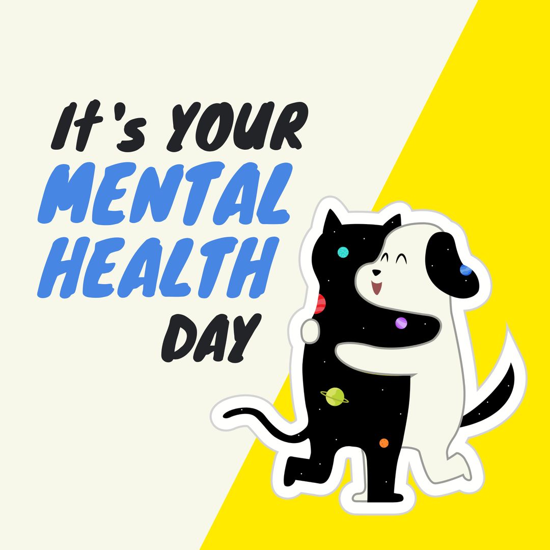 Vector Cat and Dog Embracing for Mental Health Day