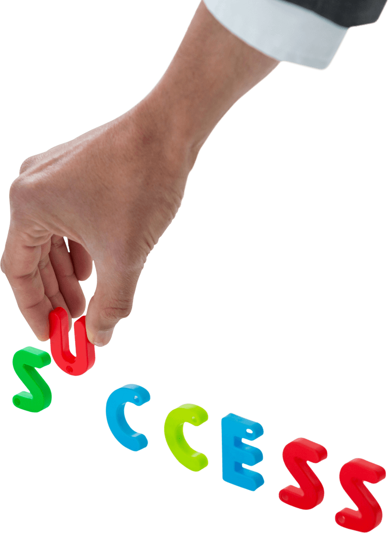 Businessman Arranging Success Letters on Transparent Surface