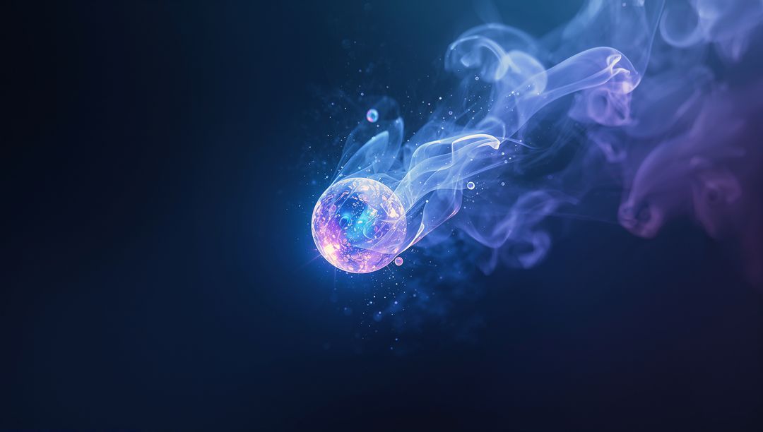 Glowing Neon Sphere with Swirling Vapor in Cosmic Space