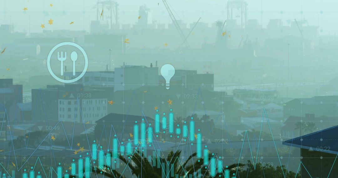 Abstract Data Visualization Over Industrial Harbor Scene