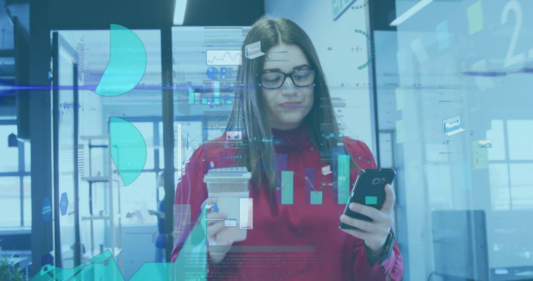 Technologically-Focused Businesswoman Reviewing Data in Modern Office