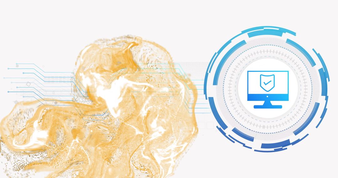 Futuristic Interface with Digital Waves and Security Shield Icon