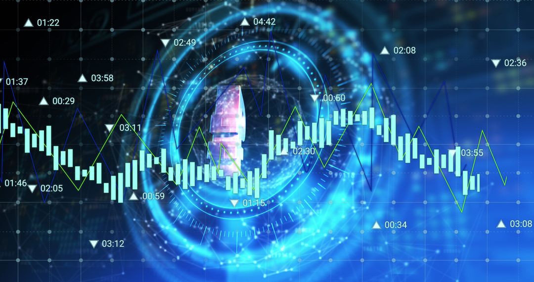 Rotating Ruble Symbol on Digital Graph Background