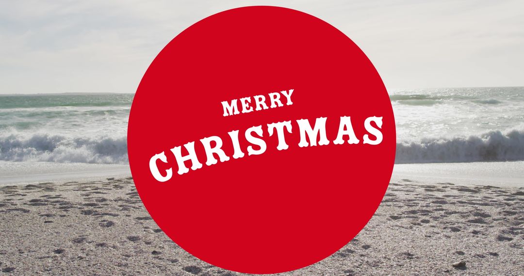 Merry Christmas Text Overlay on Scenic Beach Background