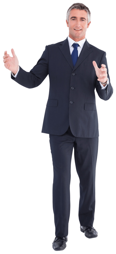 Confident Businessman on Transparent Background Presenting Concept