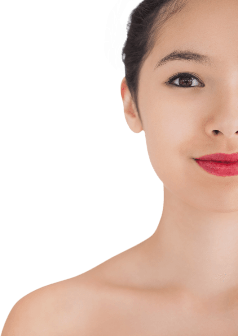 Transparent Close-up on Woman's Half Face with Red Lipstick
