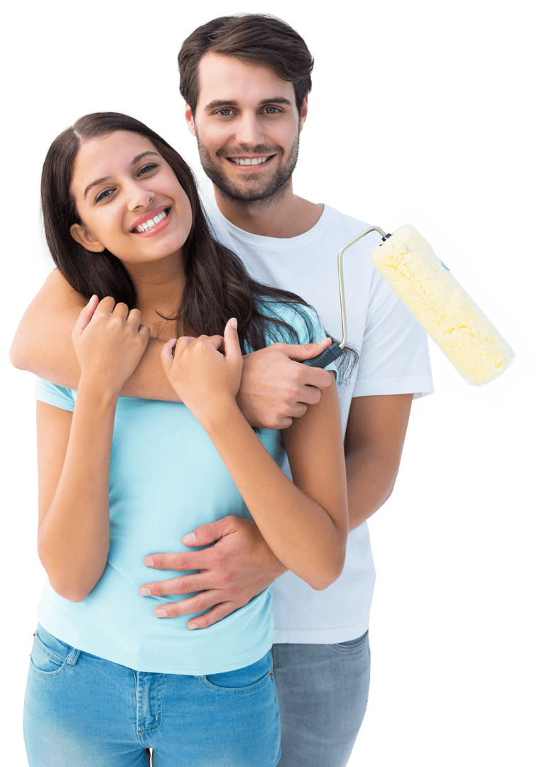 Playful Couple Painting with Huge Smiles on Transparent Background