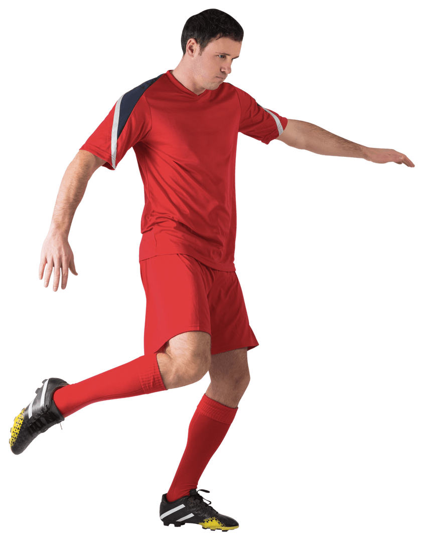 Football Player in Red Kit Kicking Ball Transparent PNG