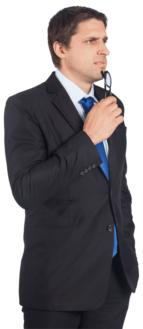 Confident Businessman in Suit Pondering on Transparent Background