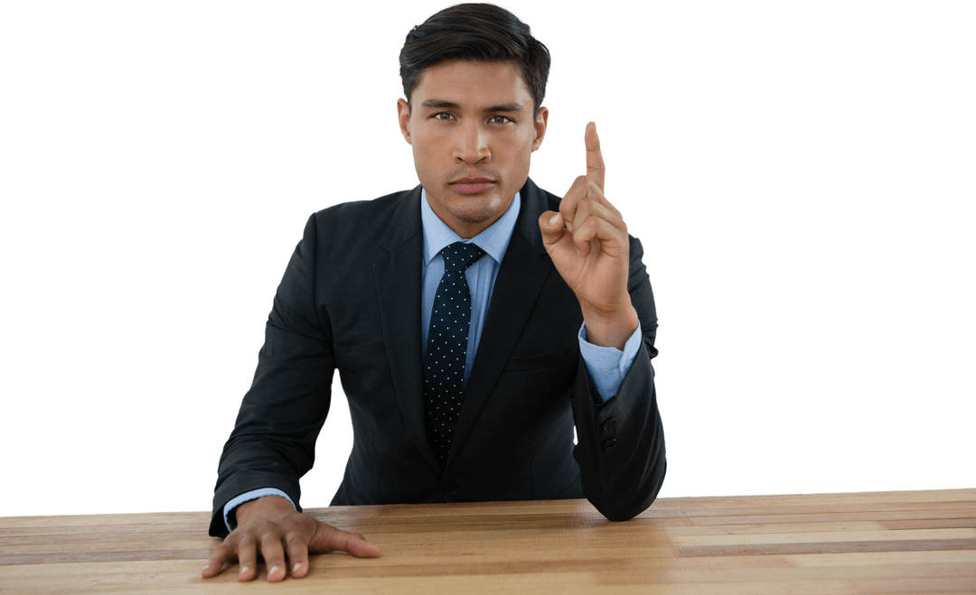 Transparent Confident Businessman Gesturing Pointing in Meeting