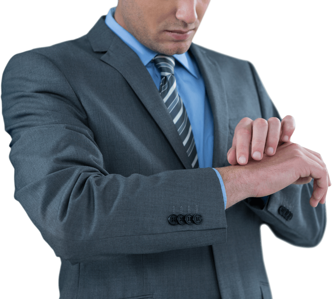 Businessman Checking Transparent Futuristic Wrist Watch