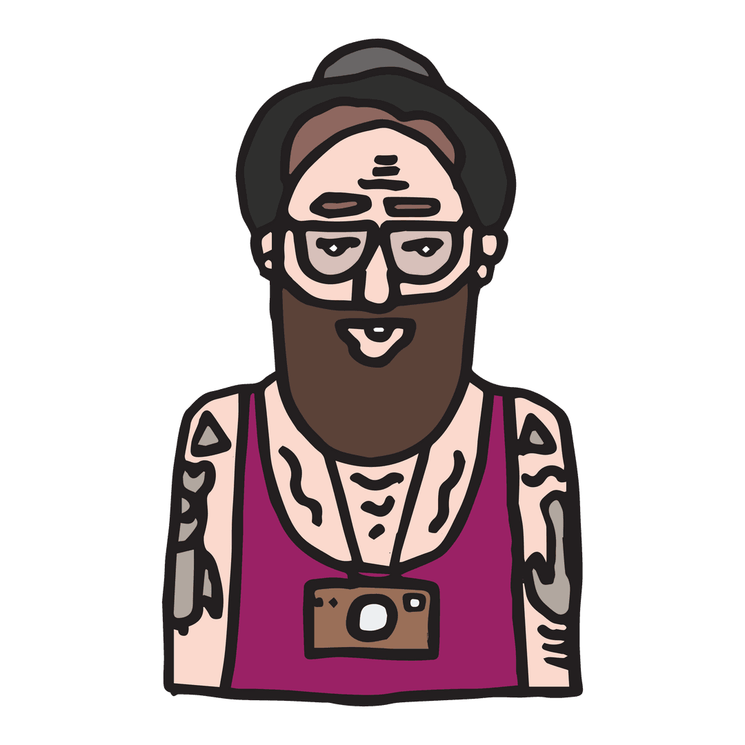 Transparent Hipster Character with Tattoos and Beard