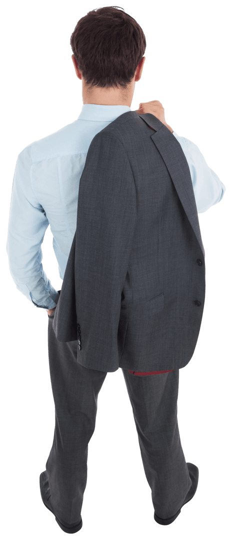 Transparent Back View Businessman Holding Suit Jacket