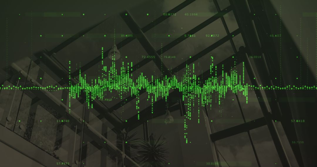 Green Digital Graphs Displaying Real-Time Data in Industrial Space