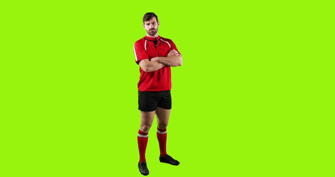 Confident Rugby Player in Red Shirt on Green Screen Background - Free Images, Stock Photos and Pictures on Pikwizard.com