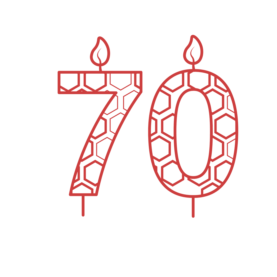 Red Patterned 70th Birthday Candle Illustration on Transparent Background