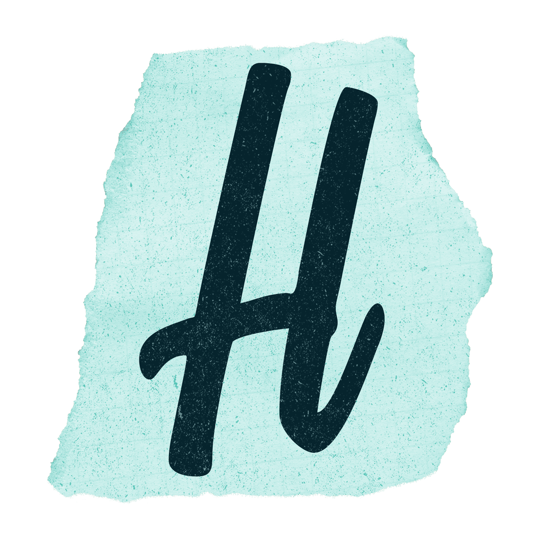 Flat Brush Script Letter H on Torn Turquoise Texture
