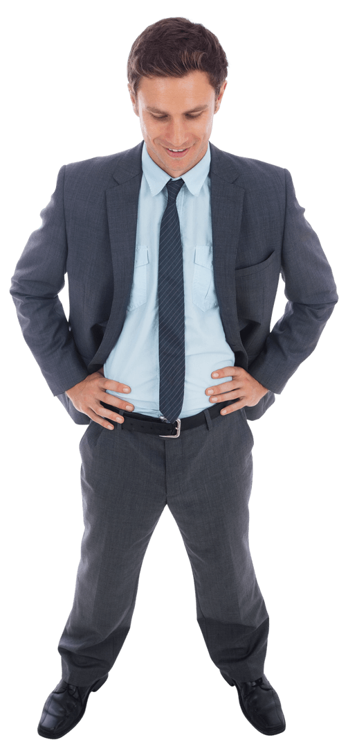 Transparent Cheerful Businessman in Blue Suit Standing Confident