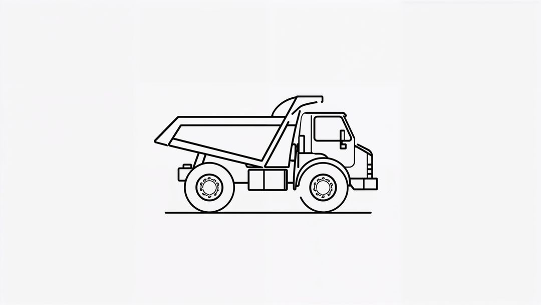 Monochrome dumper truck illustration on white background