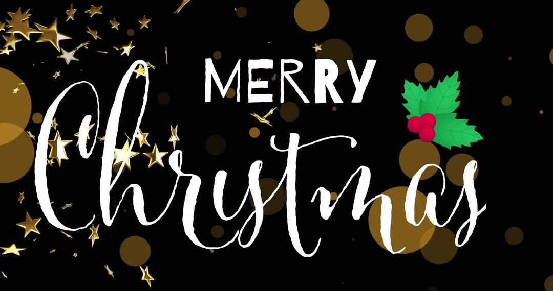 Festive Merry Christmas Text with Stars and Holly