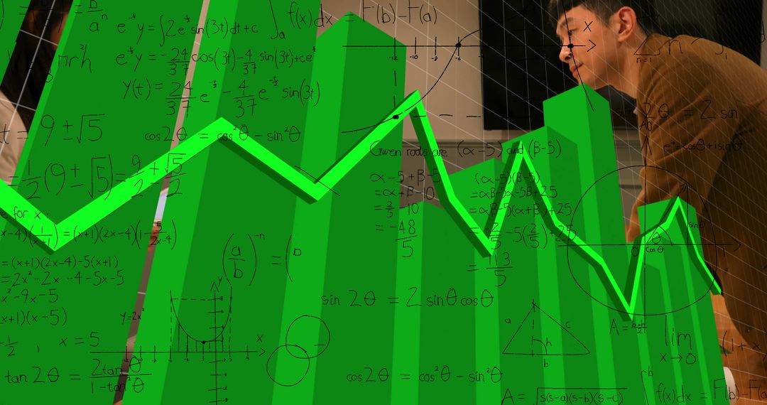 Architect Analyzing Financial Data with Mathematical Technology Overlay