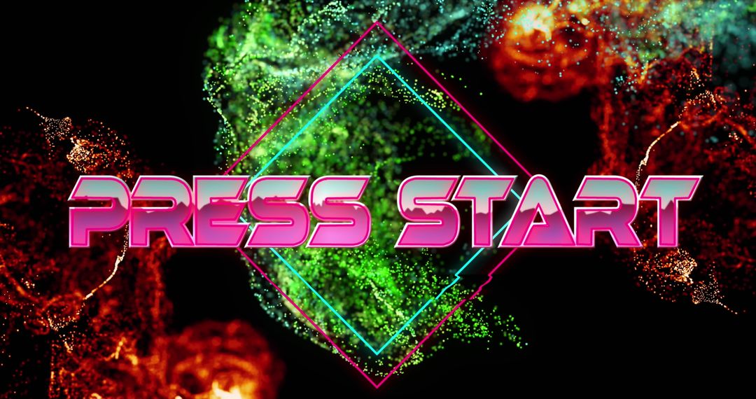 Retro Futuristic Press Start Banner with Neon Digital Waves
