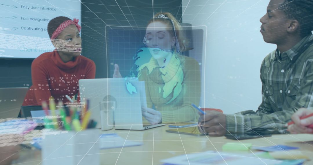 Interactive Business Meeting with Digital Interface Overlay