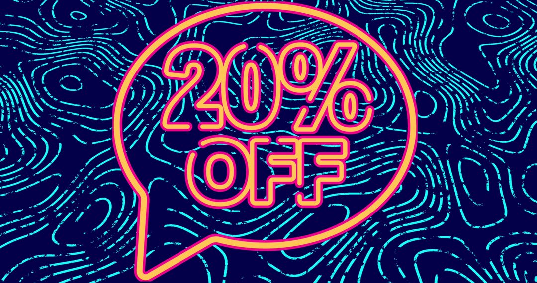Futuristic 20 Percent Off Glowing Text Overlay on Blue Pattern