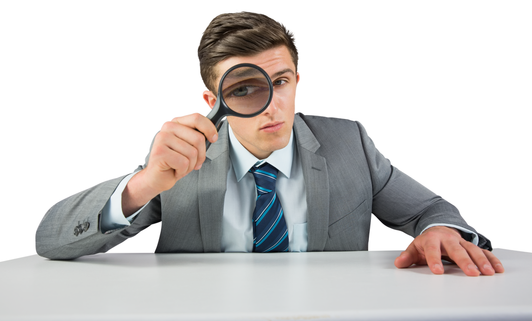 Businessman with Magnifying Glass Inspecting Work on Transparent Background - Download Free Stock Images Pikwizard.com