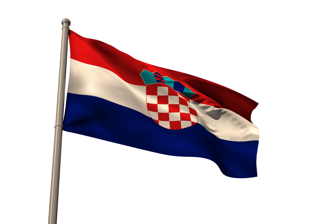 Croatian Flag Waving with Transparent Background